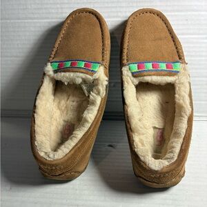 UGG Tan Suede Slippers with Colorful Trim USED